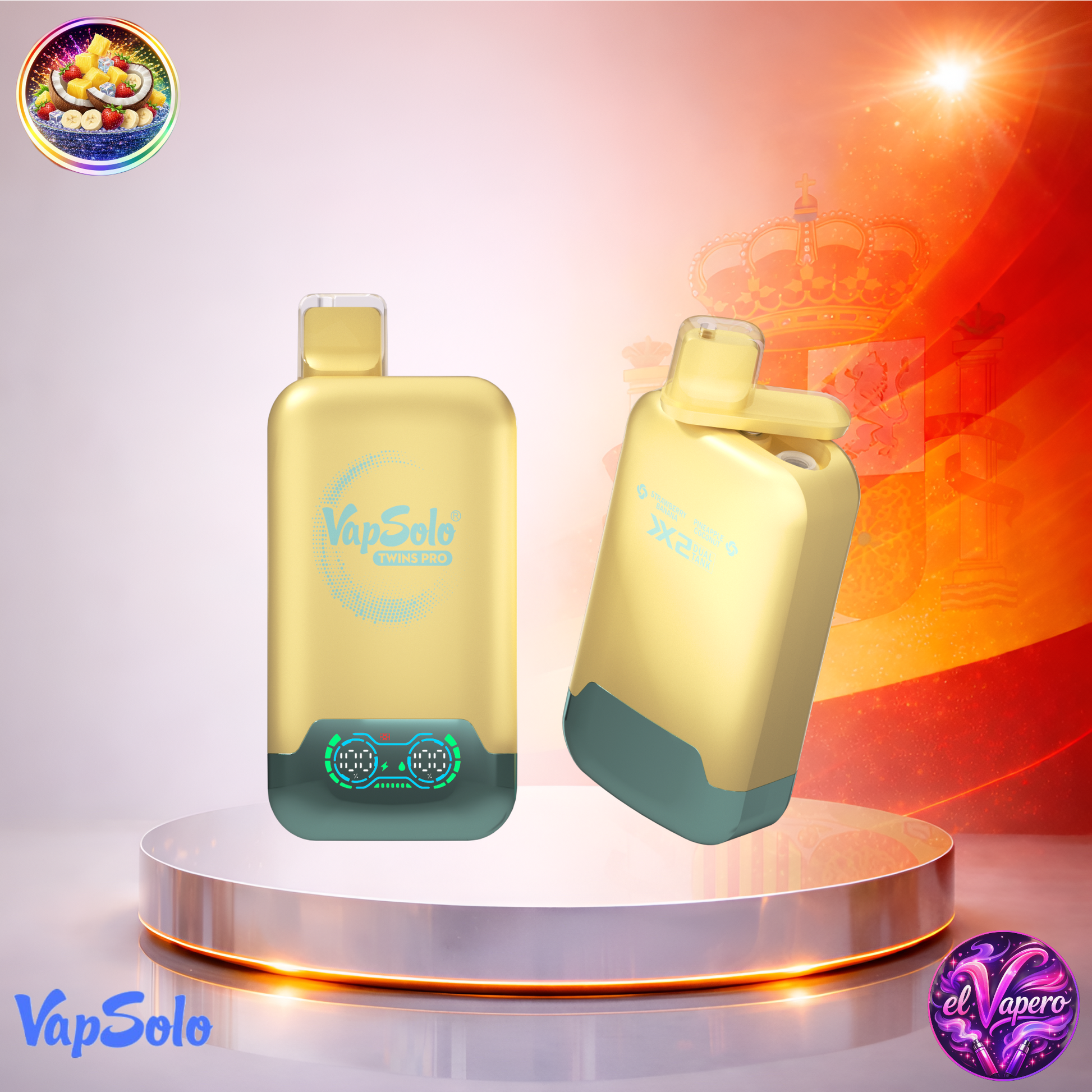 Vapers Desechables - Cigarrillo Electrónico - España - VapSolo - Twins Pro - 50K - Pineapple Coconut Strawberry Banana 50000 Caladas - Más baratos