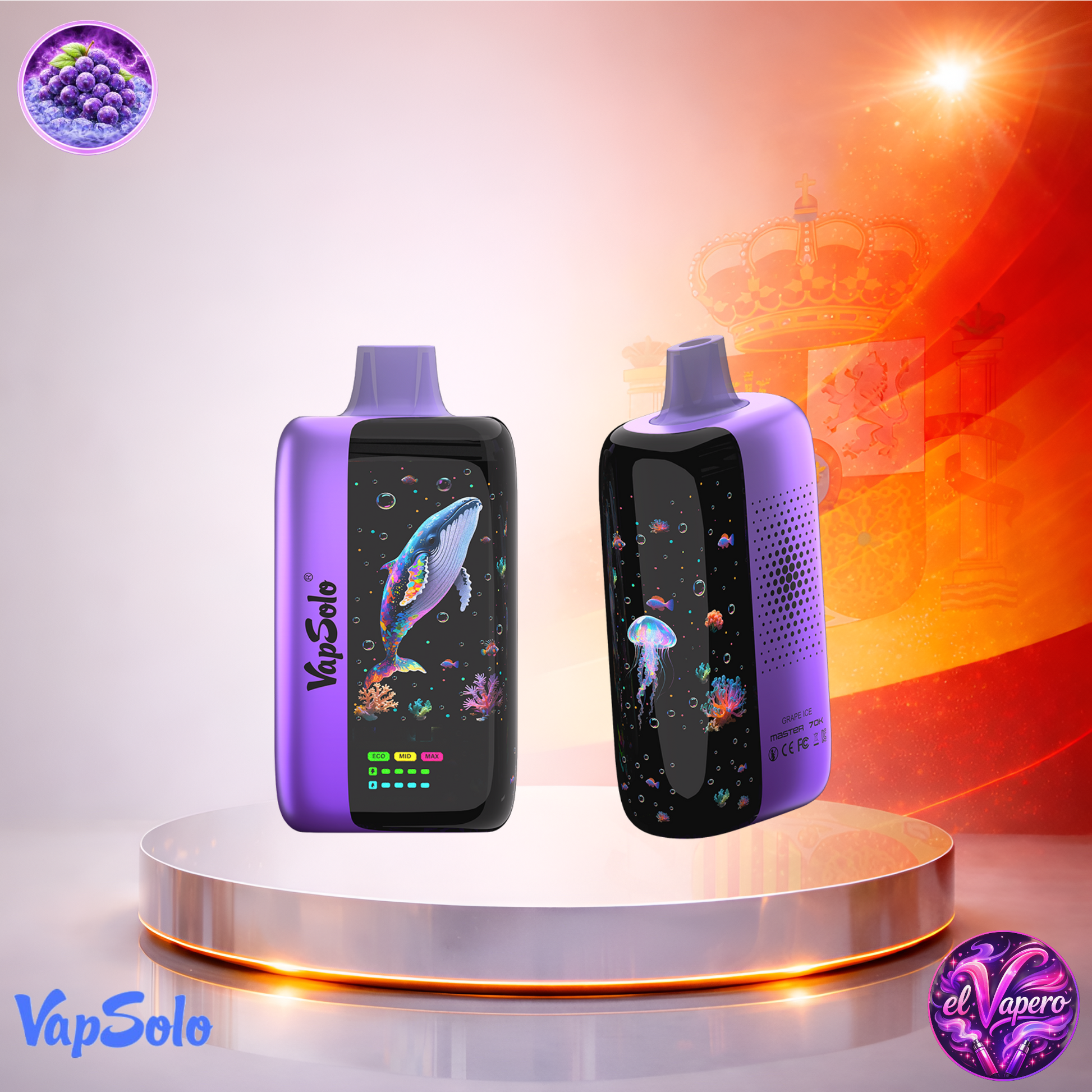 Vapers desechables - Cigarrillo electrónico - España - VapeSolo Master - 70K - Grape Ice 70000 Caladas - El mejor precio