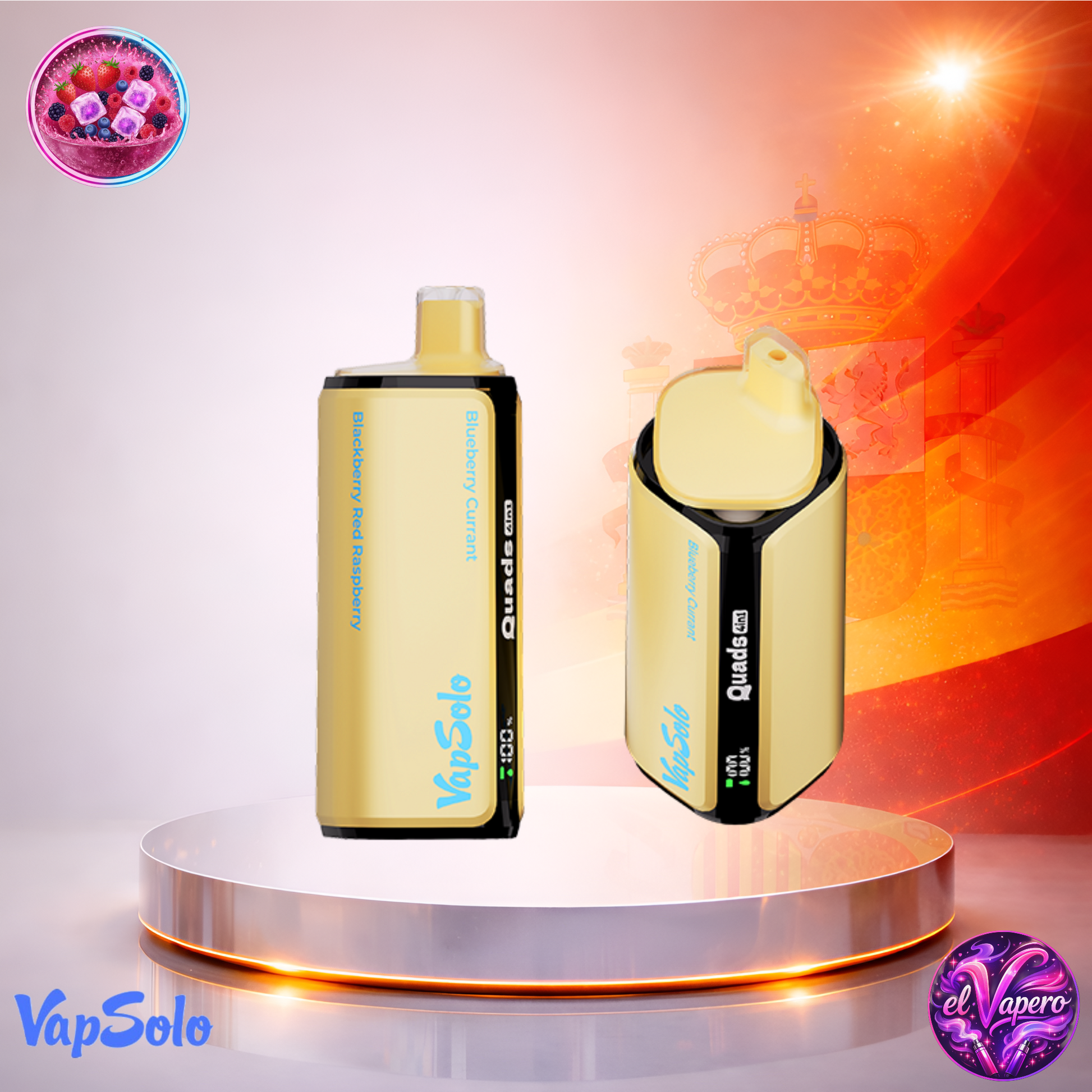 Vapers Desechables - Cigarrillo Electrónico - España - VapeSolo - Quads - 80K - Blackberry Red Raspberry Blueberry Currant 80000 Caladas - Los más baratos