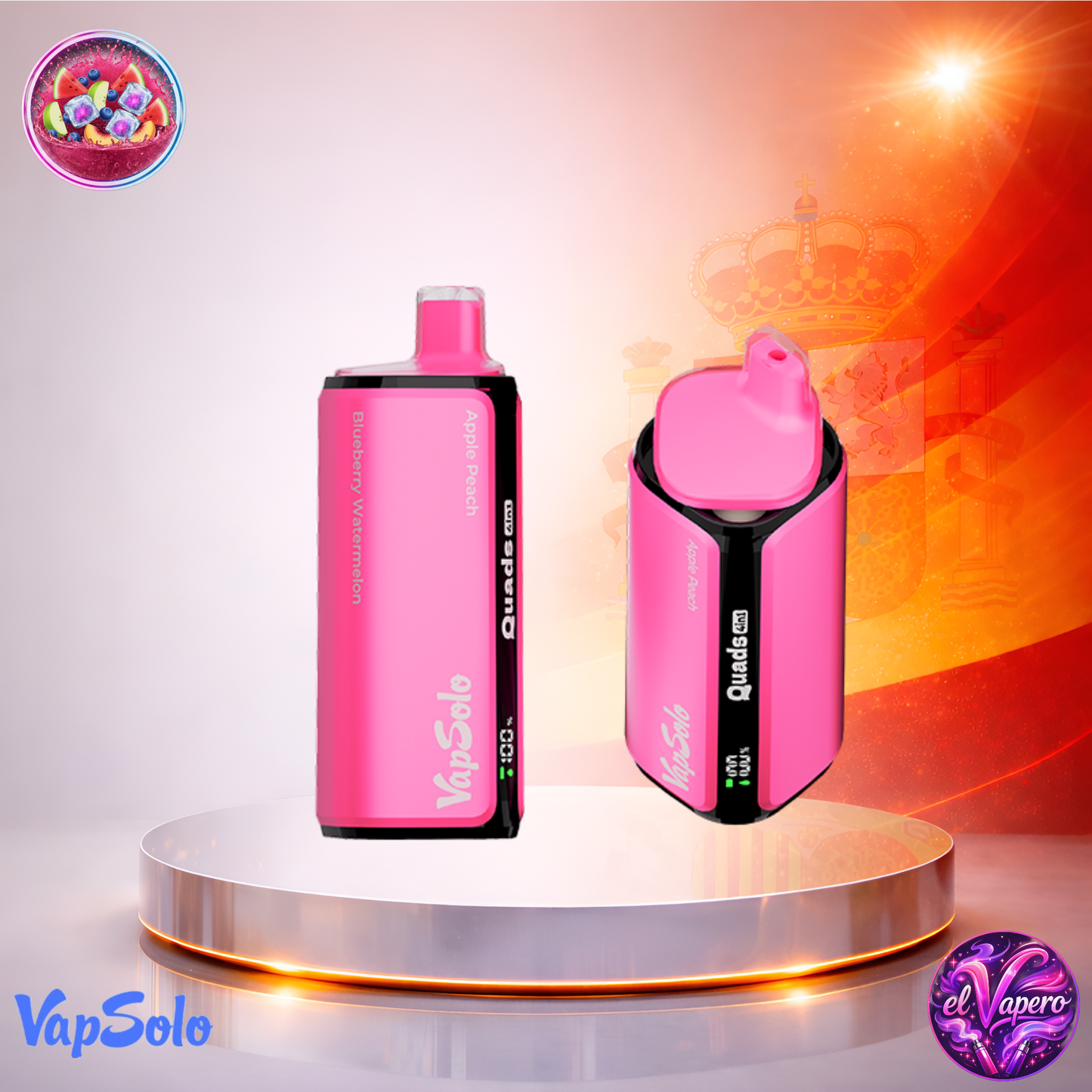 Vapers Desechables - Cigarrillo Electrónico - España - VapeSolo - Quads - 80K - Blueberry Watermelon Apple Peach 80000 Caladas - Los más baratos