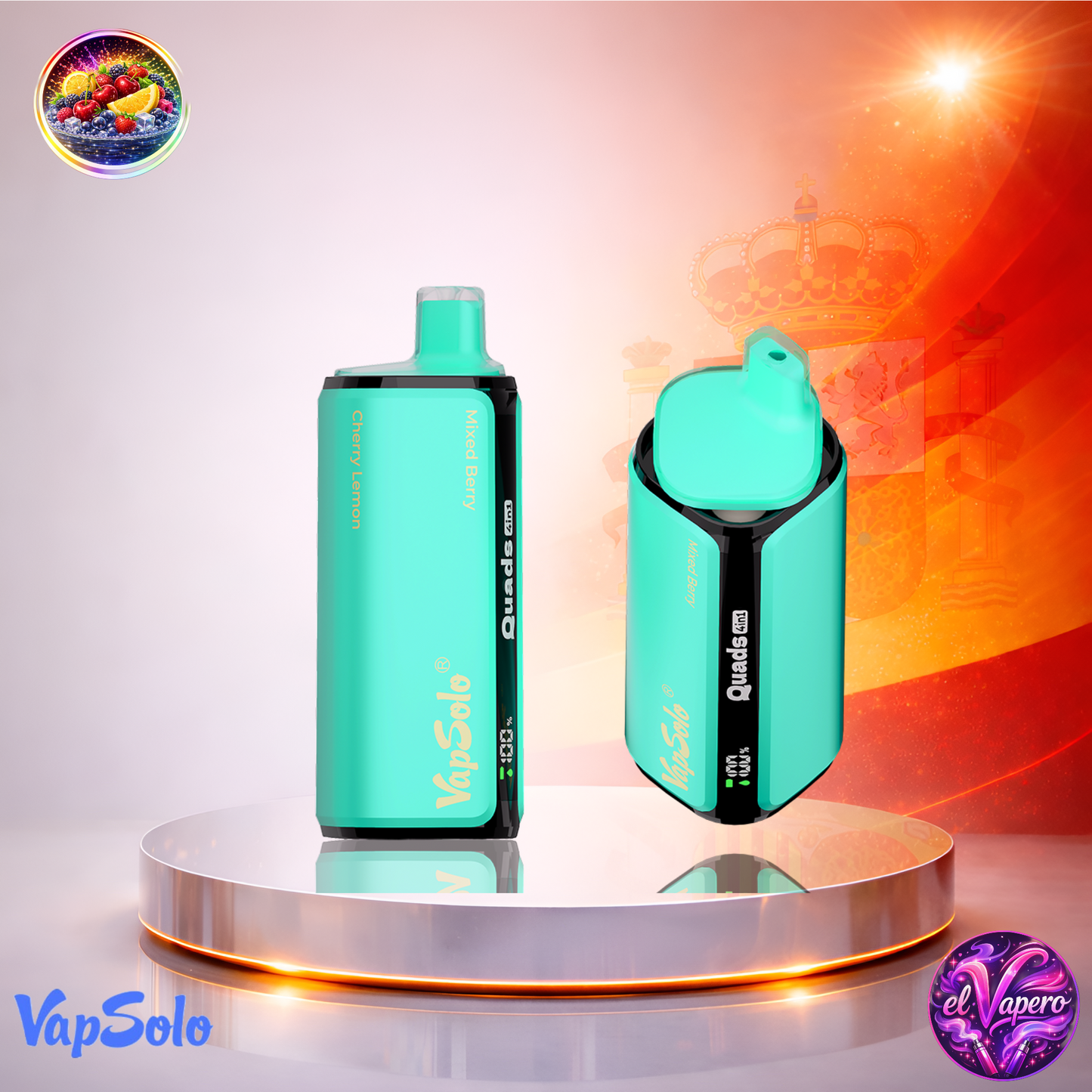 Vapers Desechables - Cigarrillo Electrónico - España - VapeSolo - Quads - 80K - Cherry Lemon Mixed Berry 80000 Caladas - El mejor precio