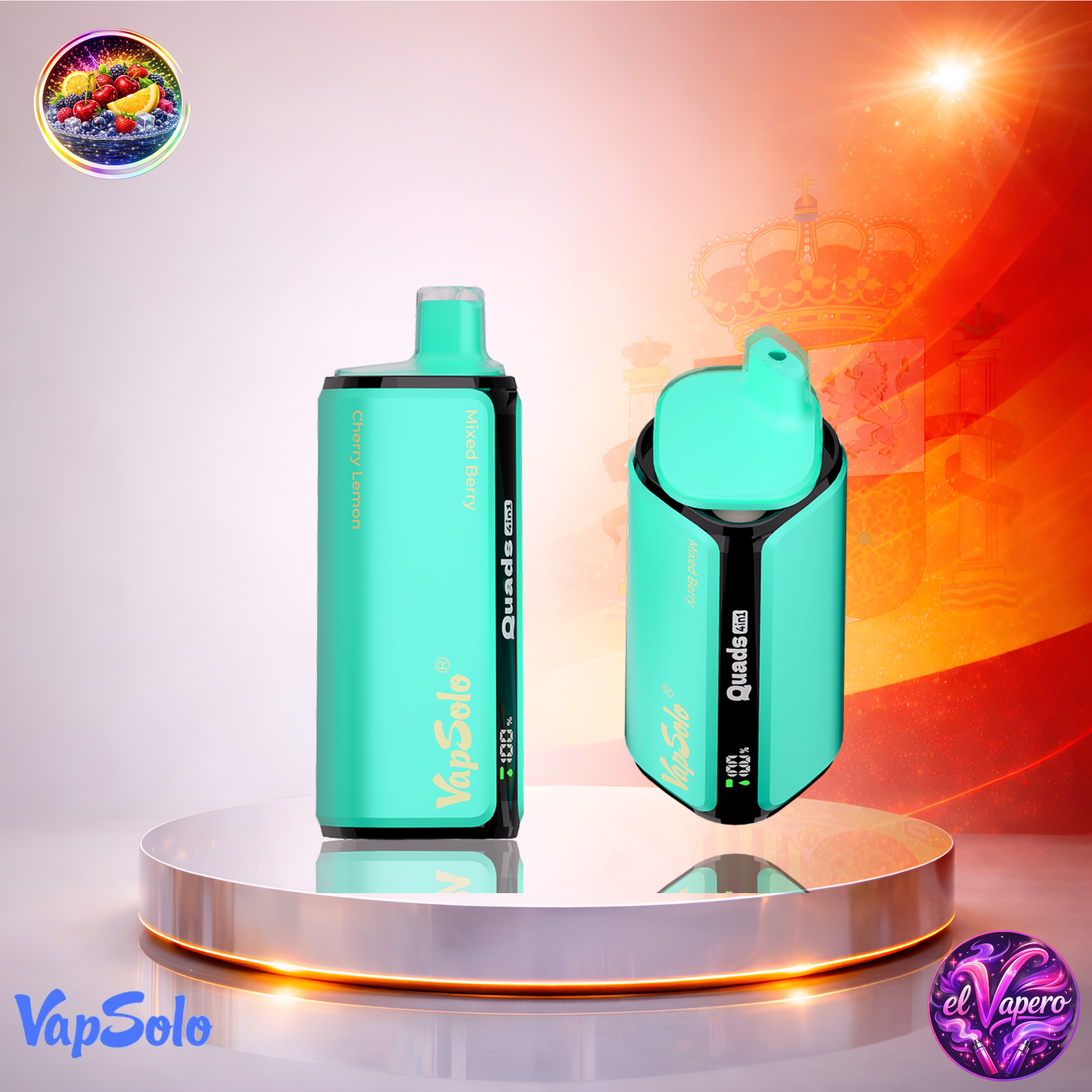 Vapers Desechables - Cigarrillo Electrónico - España - VapeSolo - Quads - 80K - Cherry Lemon Mixed Berry 80000 Caladas - El mejor precio
