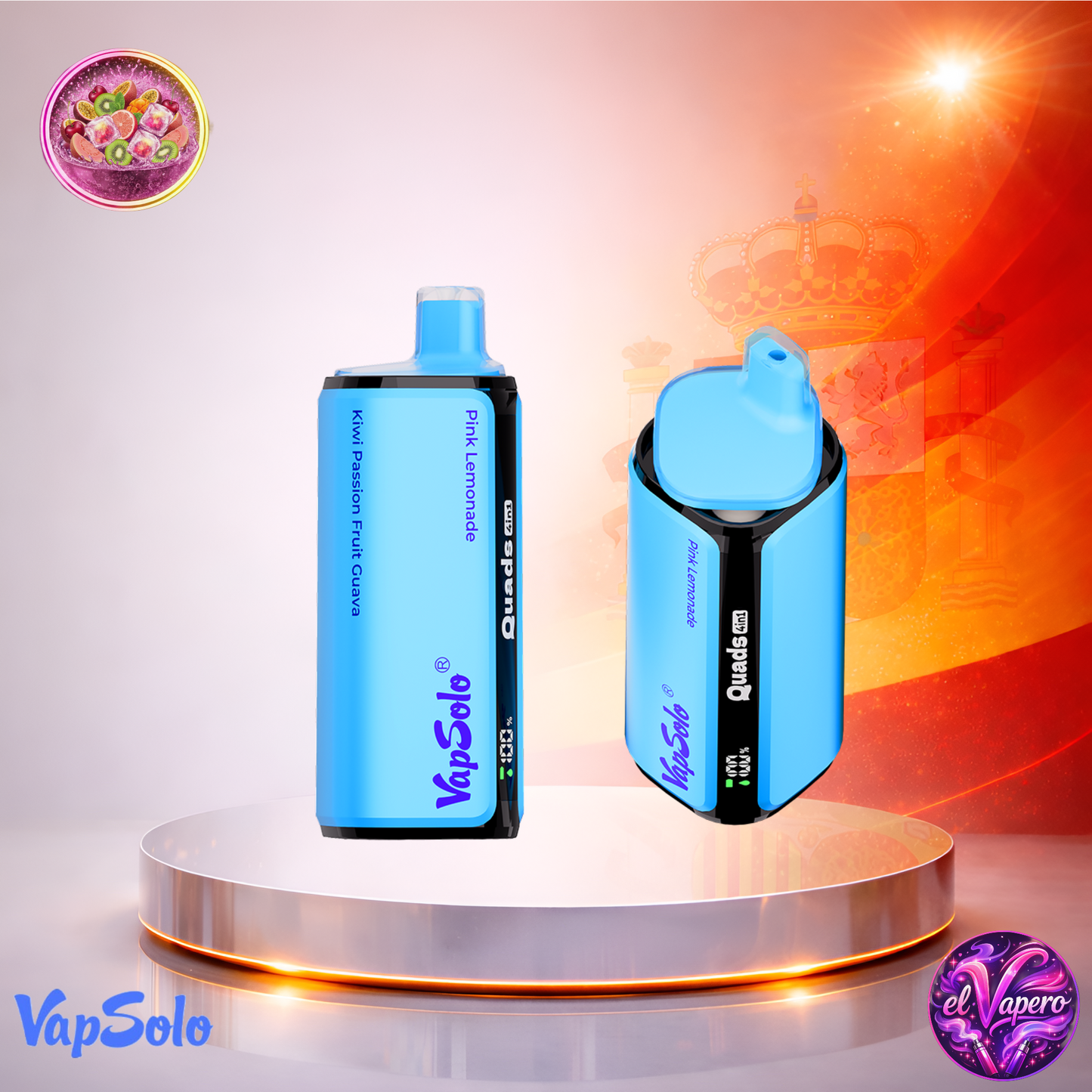 Vapers Desechables - Cigarrillo Electrónico - España - VapeSolo - Quads - 80K - Kiwi Passion Fruit Guava Pink Lemonade 80000 Caladas - Más baratos
