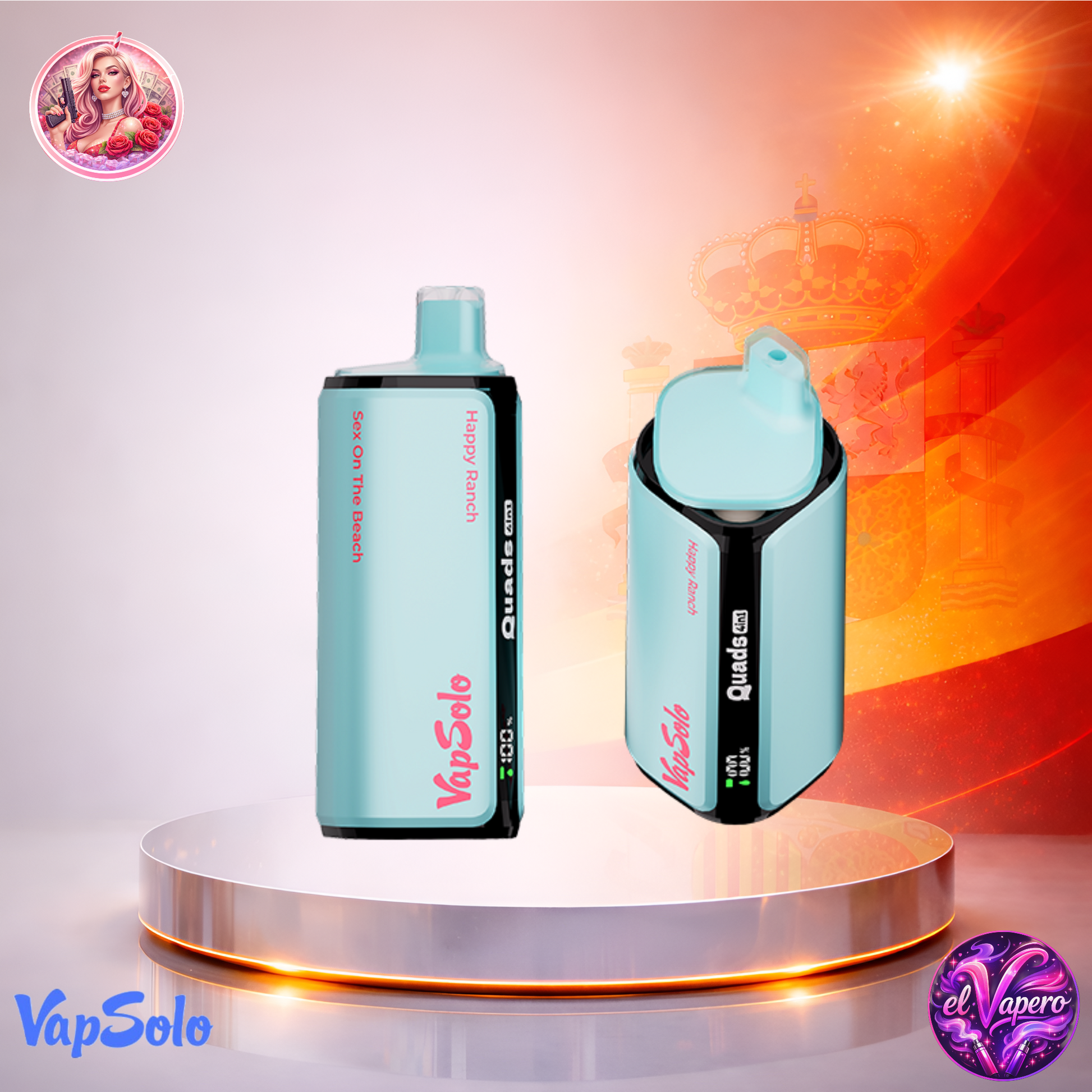 Vapers Desechables - Cigarrillo Electrónico - España - VapeSolo - Quads - 80K - Sex On The Beach Happy Ranch 80000 Caladas - El mejor precio