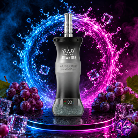 Vaper desechable Al Fakher Crown Bar E-Hose X 60K Grape Ice con 60000 caladas y sabor a uva helada