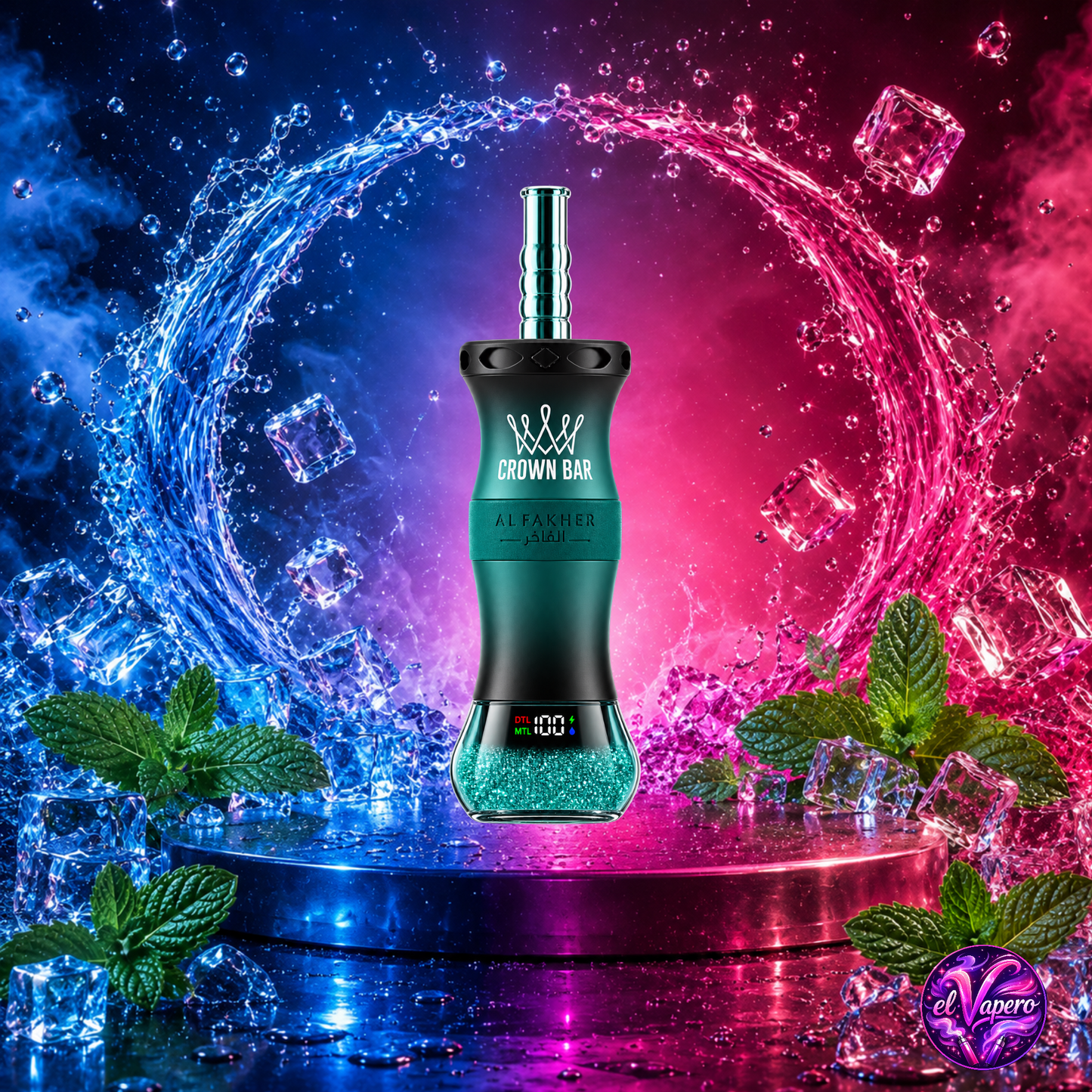 Vaper desechable Al Fakher Crown Bar E-Hose X 60K Mint con hasta 60000 caladas y refrescante sabor a menta
