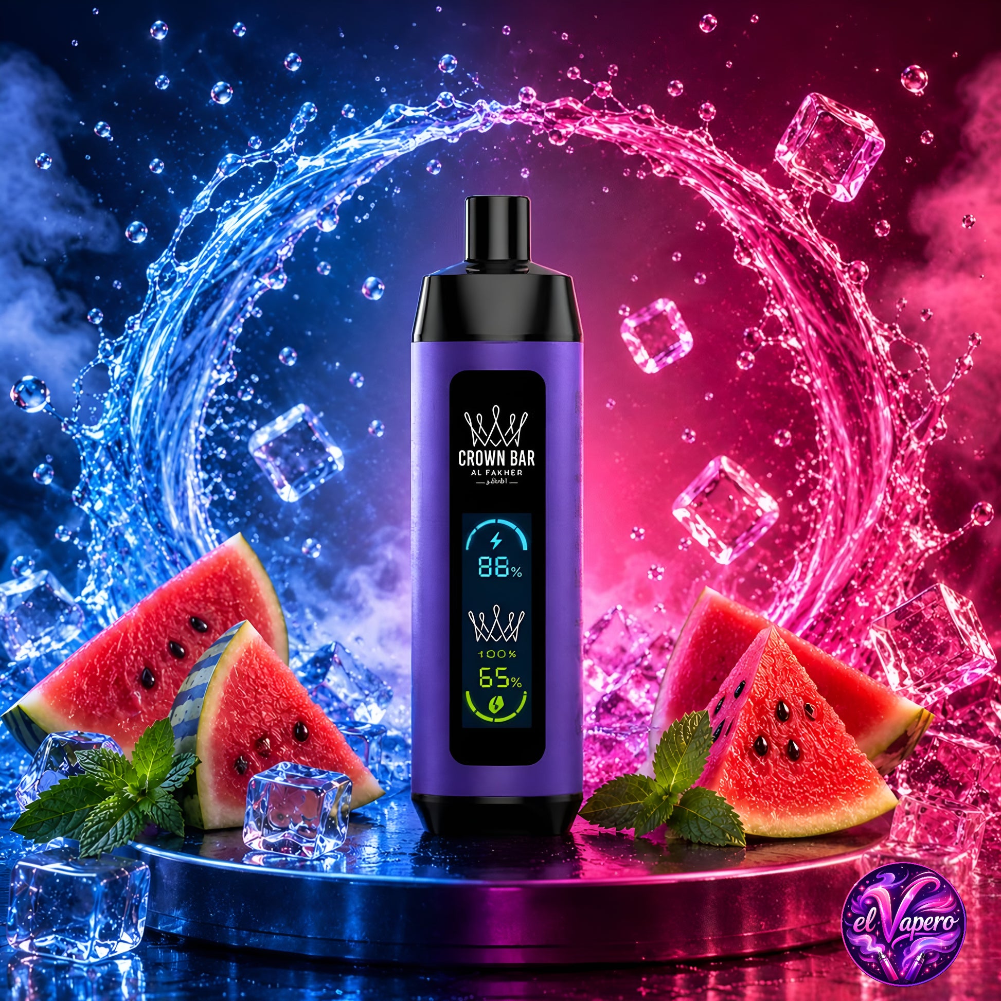 Vaper desechable Al Fakher Crown Bar Pro 8K Lush Ice con 8000 caladas y sabor a sandía helada