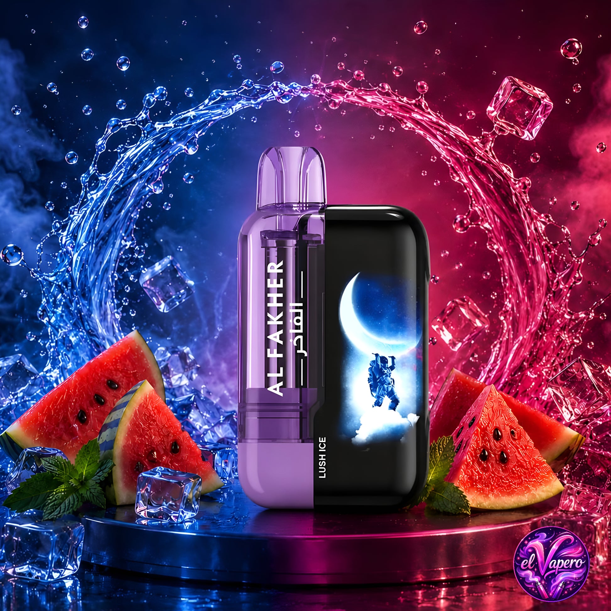 Vaper desechable Al Fakher Crown Bar Ultra 25K Lush Ice con 25000 caladas y sabor a sandía helada
