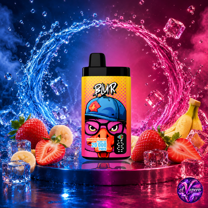 Vape desechable Blur 20000 Strawberry Banana con hasta 20000 caladas disponible en ElVapero.es