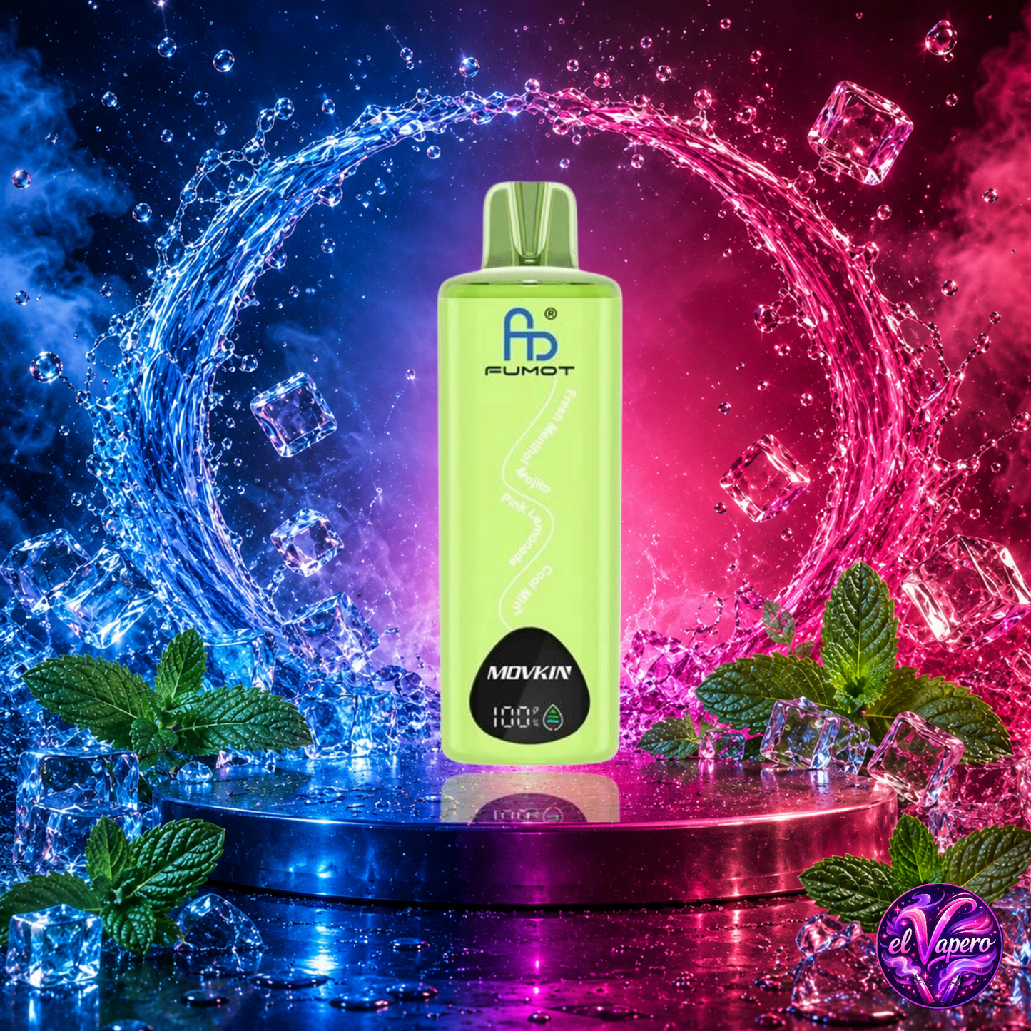 Vaper desechable Fumot ECO 3 en 1 24K Mint con hasta 24000 caladas y refrescante sabor a menta