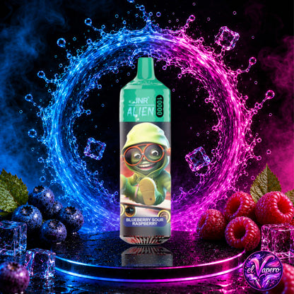 Vaper desechable JNR Alien 10K Blueberry Sour Raspberry con hasta 10000 caladas disponible en ElVapero.es