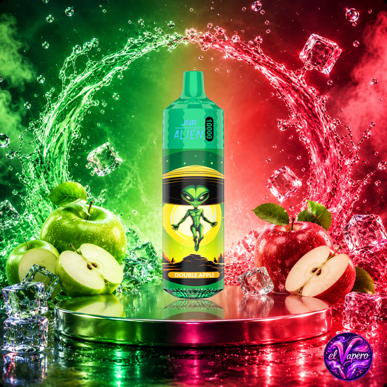 Cigarrillo electrónico desechable JNR Alien 10K Double Apple con hasta 10000 caladas y sabor a doble manzana
