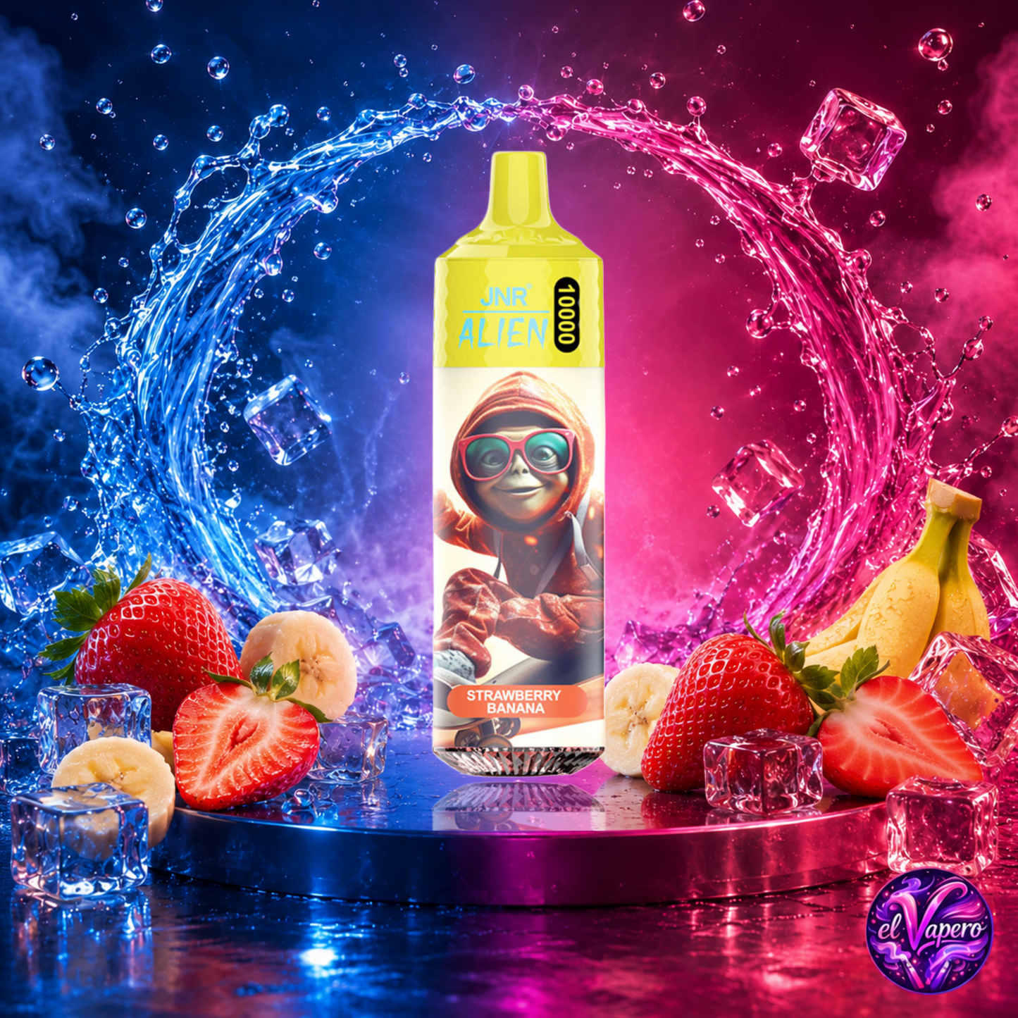 Cigarrillo electrónico desechable JNR Alien 10K Strawberry Banana con hasta 10000 caladas disponible en ElVapero.es