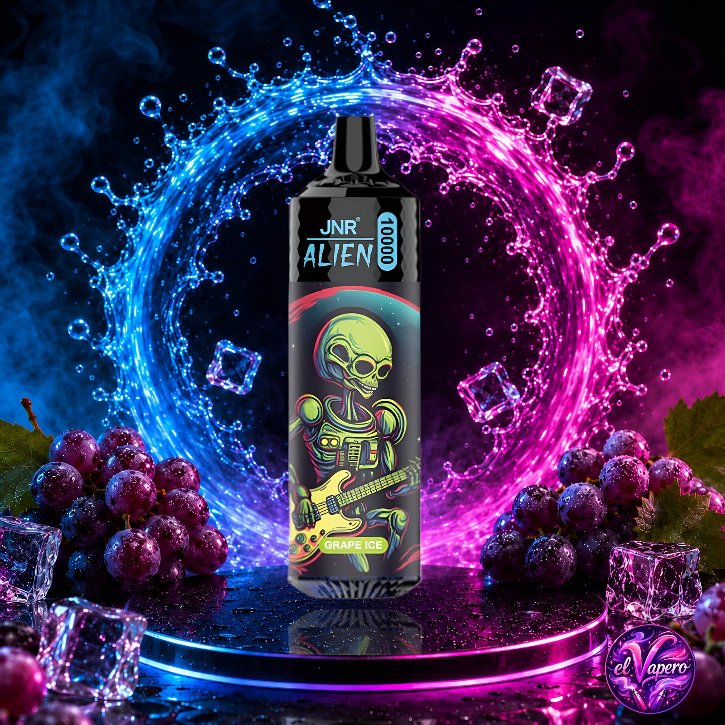 Vaper desechable JNR Alien 10K Grape Ice con 10000 caladas y sabor a uva helada