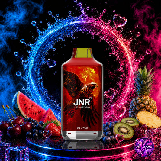 Vaper desechable JNR Falcon 16K Mi Amor con 16000 caladas y sabor dulce, frutal y refrescante