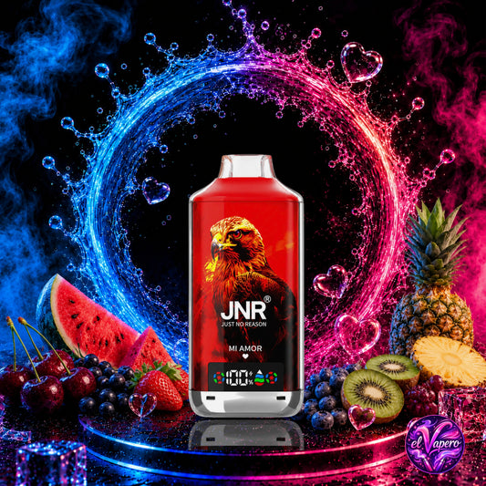 Vaper desechable JNR Falcon X 18K Mi Amor con 18000 caladas y sabor dulce, frutal y refrescante