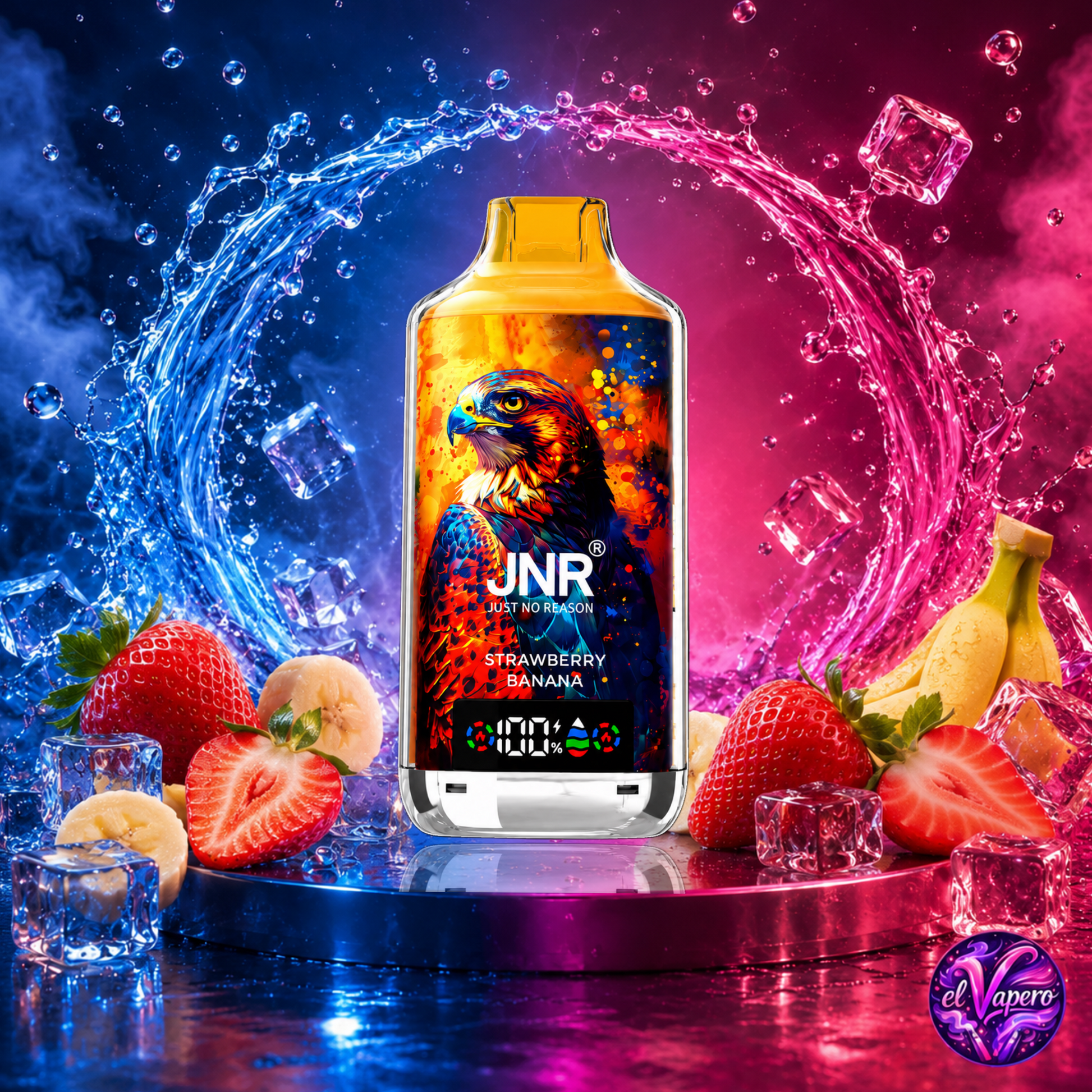 Vaper desechable JNR Falcon X 18K Strawberry Banana con hasta 18000 caladas disponible en ElVapero.es