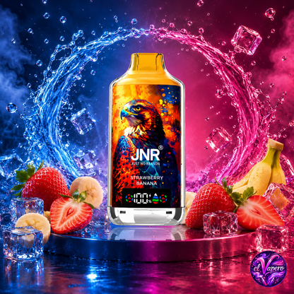 Vaper desechable JNR Falcon X 18K Strawberry Banana con hasta 18000 caladas disponible en ElVapero.es