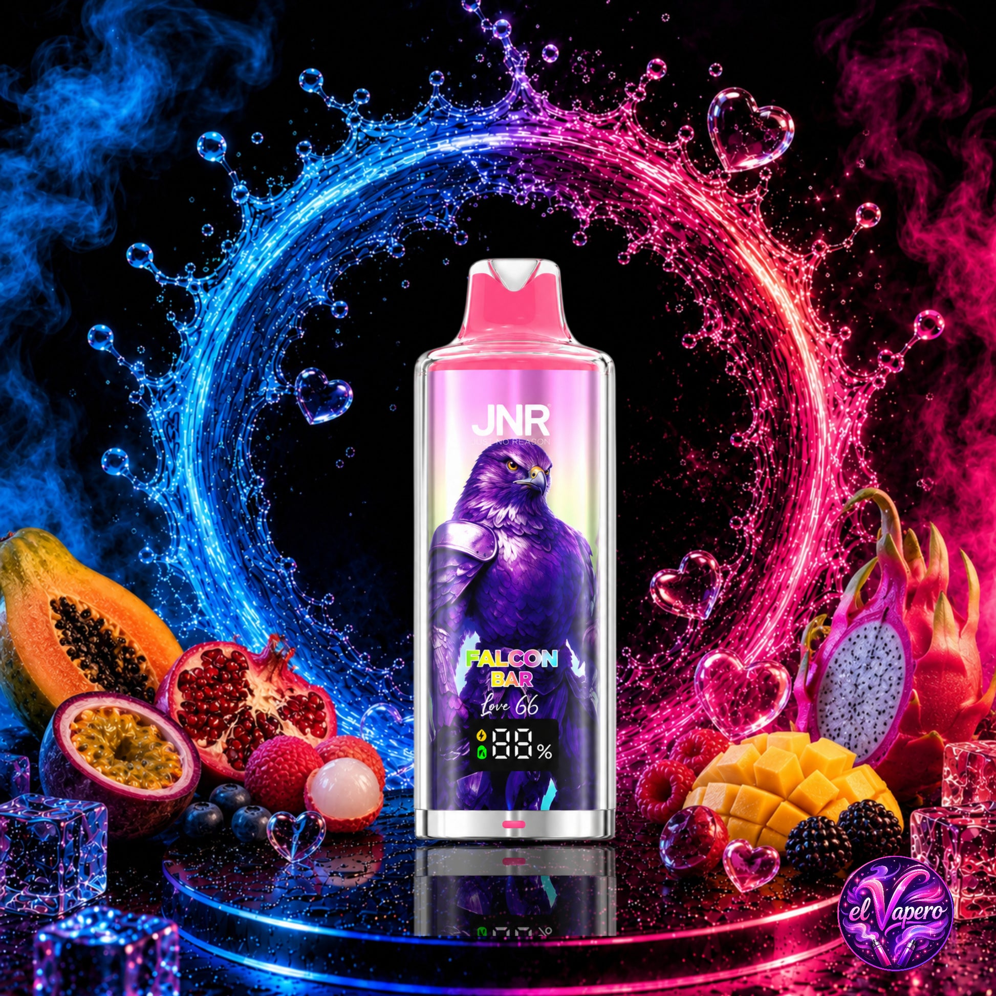 Vaper desechable JNR Falcon Bar 48K Love 66 con 48000 caladas y sabor dulce, frutal y refrescante