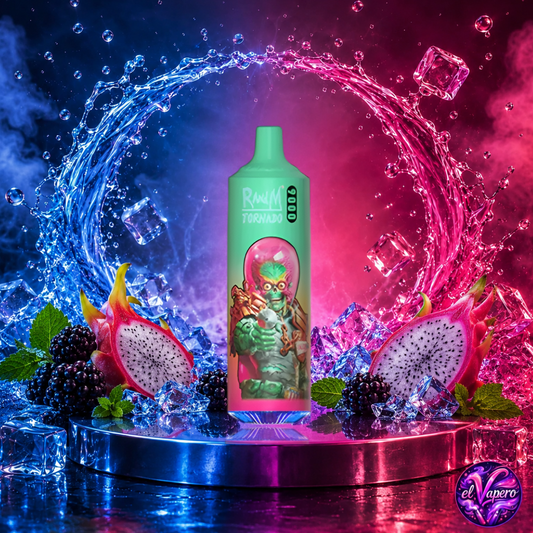 Vaper desechable RandM Tornado 9K Black Dragon Ice con hasta 9000 caladas disponible en ElVapero.es