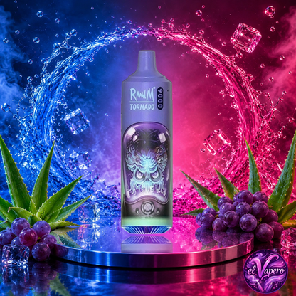 Vaper desechable RandM Tornado 9K Aloe Grape con hasta 9000 caladas disponible en ElVapero.es