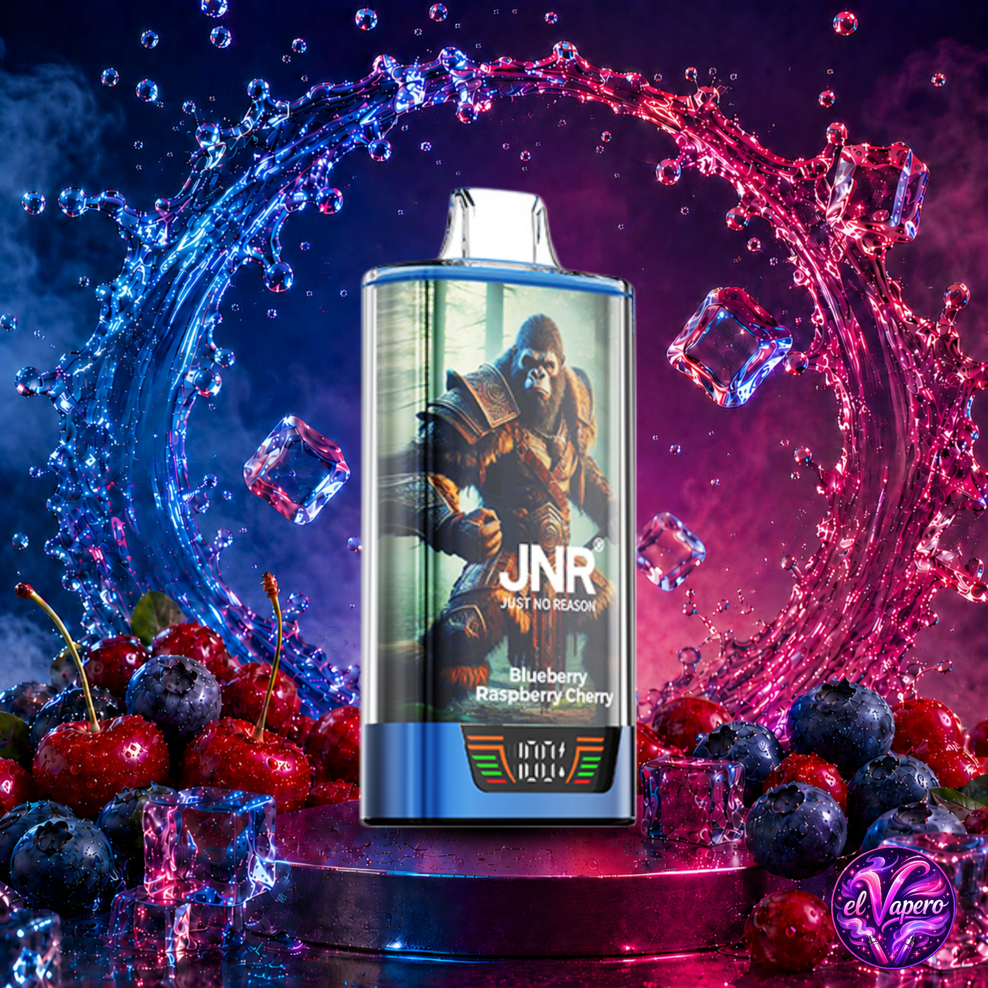 Vapers desechables JNR Rage Gorilla 55K Blueberry Raspberry Cherry con 55000 caladas y sabor a frutos rojos