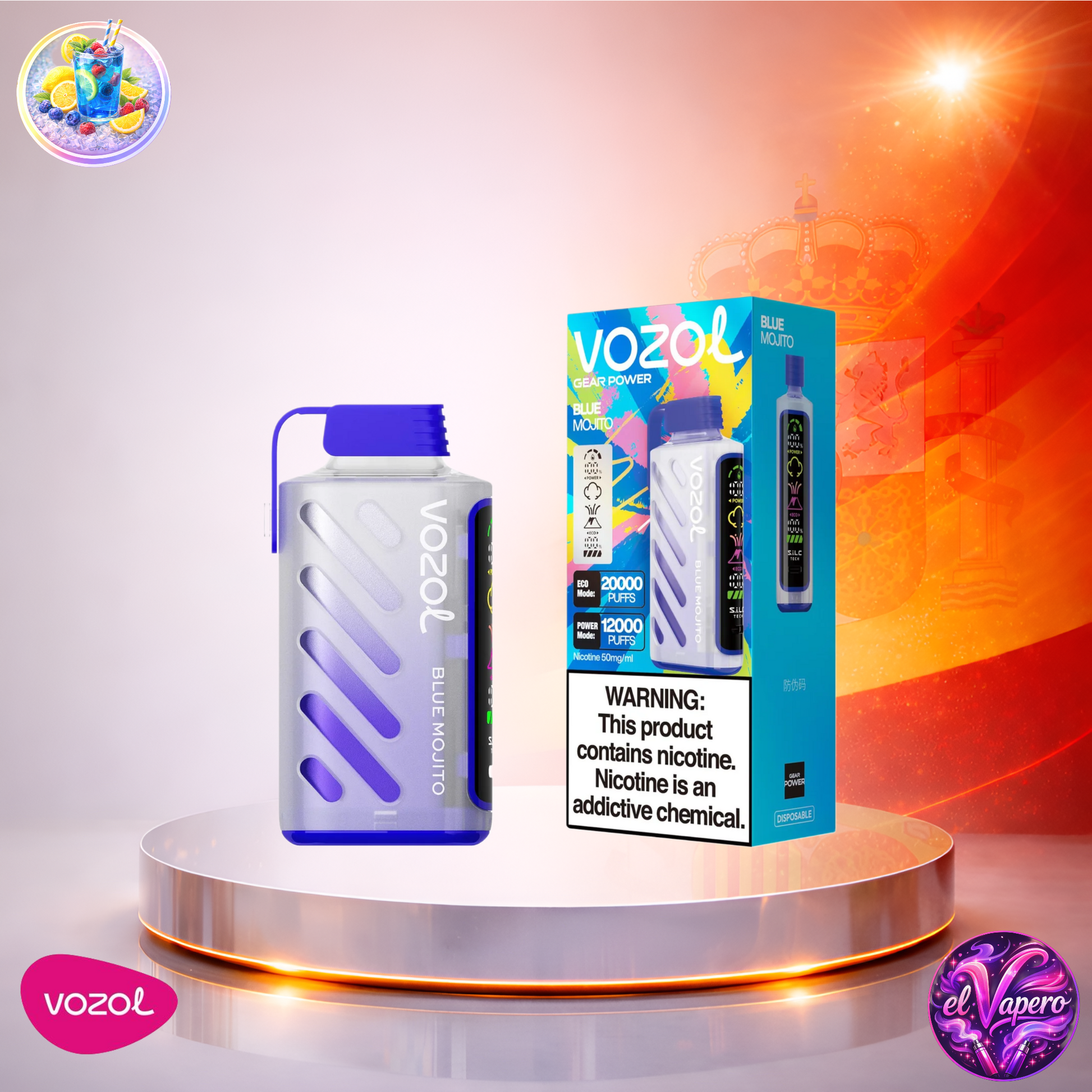 Vapers Desechables - Cigarrillo Electrónico - España - Vozol Gear Power 20K - Blue Mojito - 20000 Caladas - Los más baratos