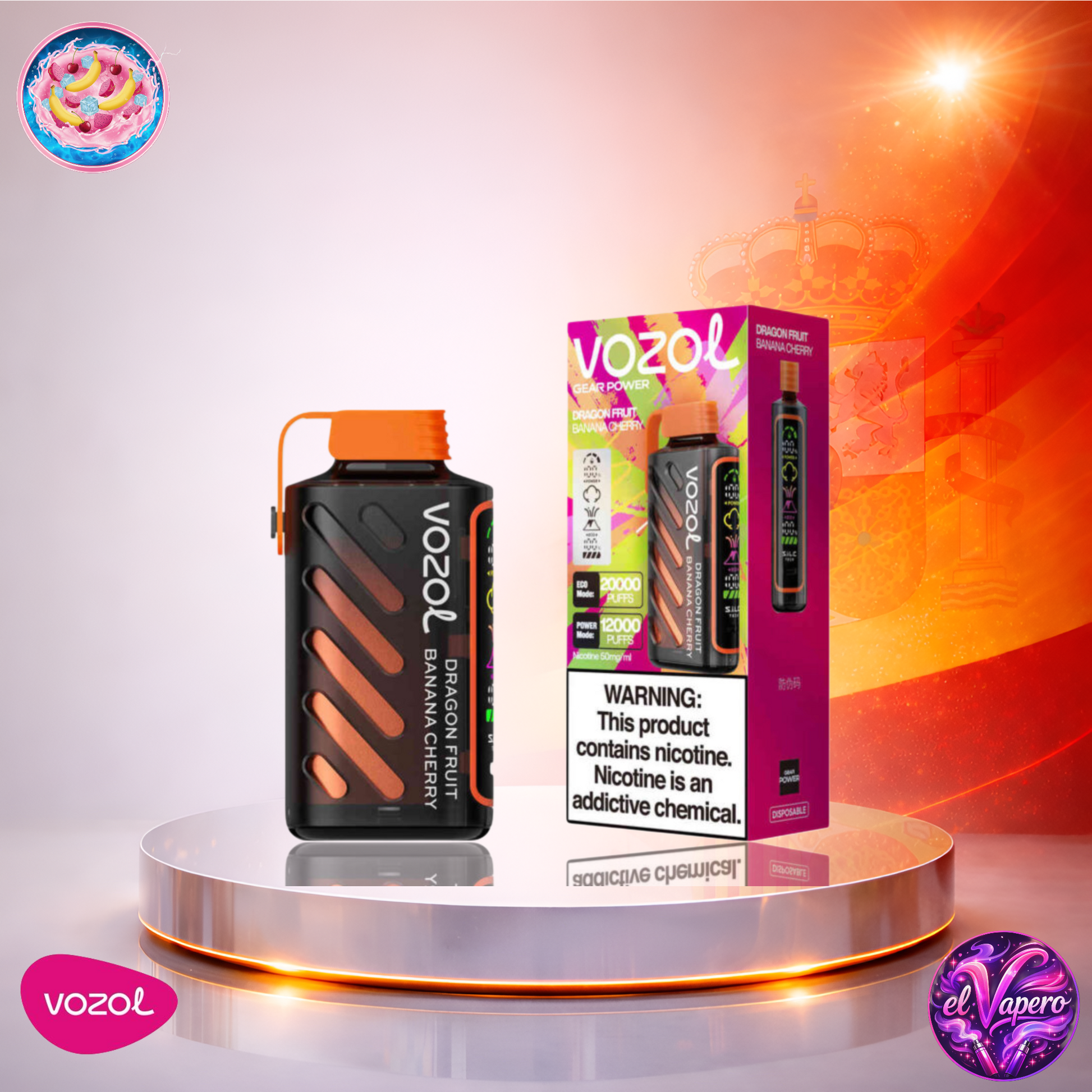 Vapers Desechables - Cigarrillo Electrónico - España - Vozol Gear Power 20K - Dragon Fruit Banana Cherry - 20000 Caladas - Los más baratos