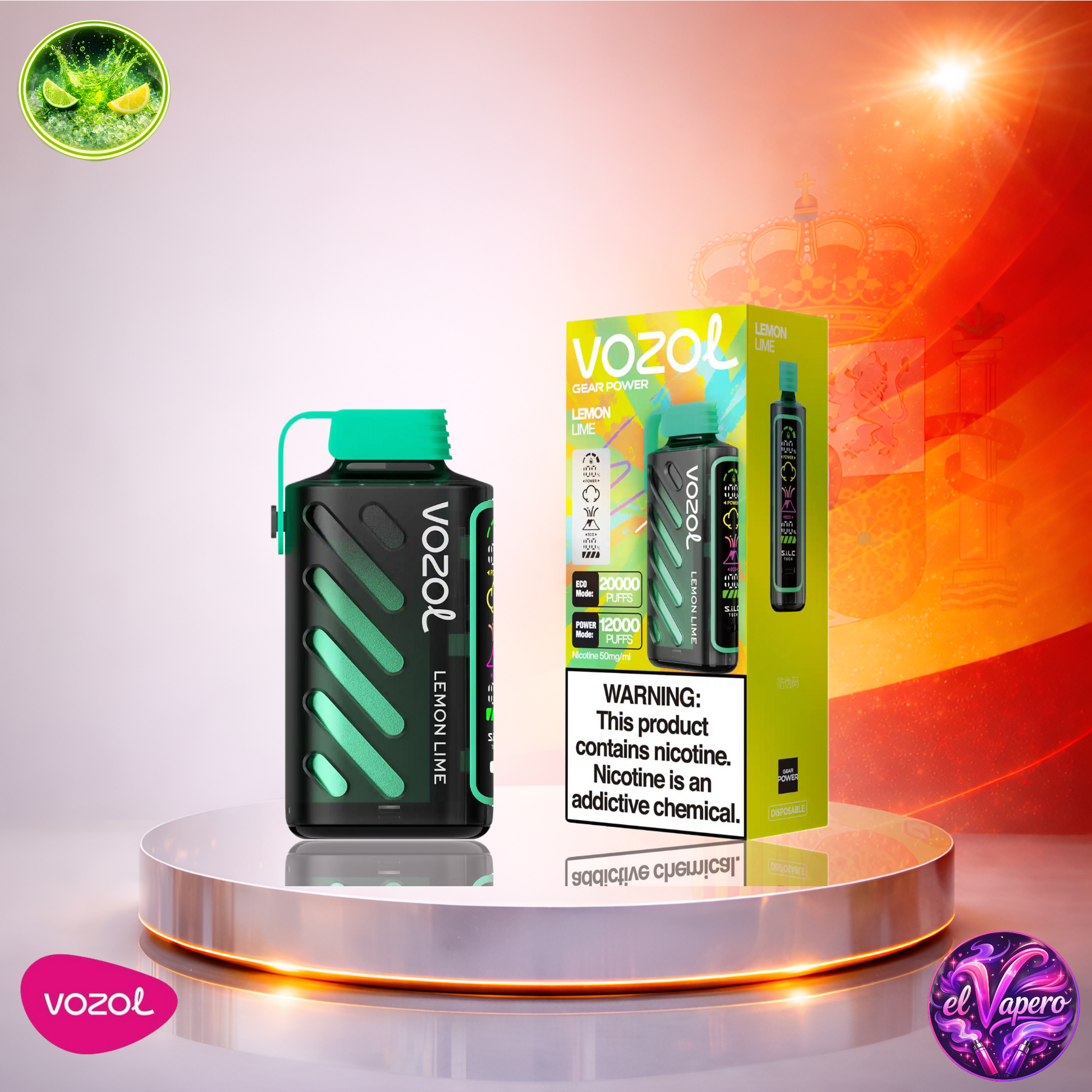 Vapers Desechables - Cigarrillo Electrónico - España - Vozol Gear Power 20K - Lemon Lime - 20000 Caladas - El mejor precio