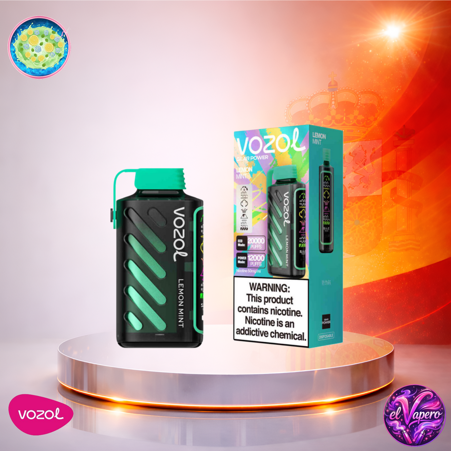 Vapers Desechables - Cigarrillo Electrónico - España - Vozol Gear Power 20K - Lemon Mint - 20000 Caladas - Los más baratos