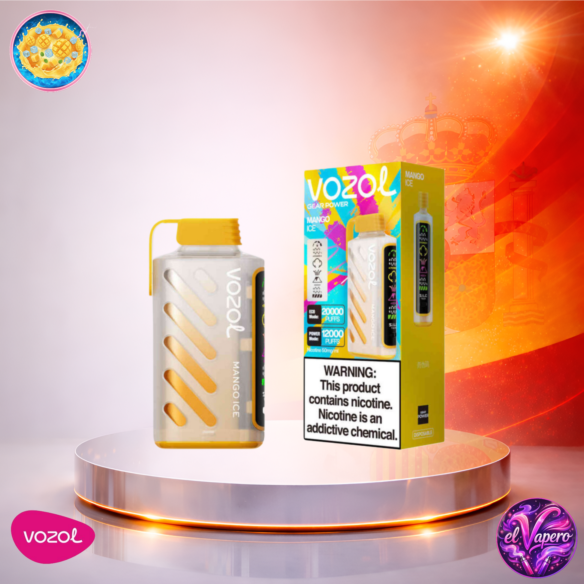 Vapers Desechables - Cigarrillo Electrónico - España - Vozol Gear Power 20K - Mango Ice - 20000 Caladas - Más baratos