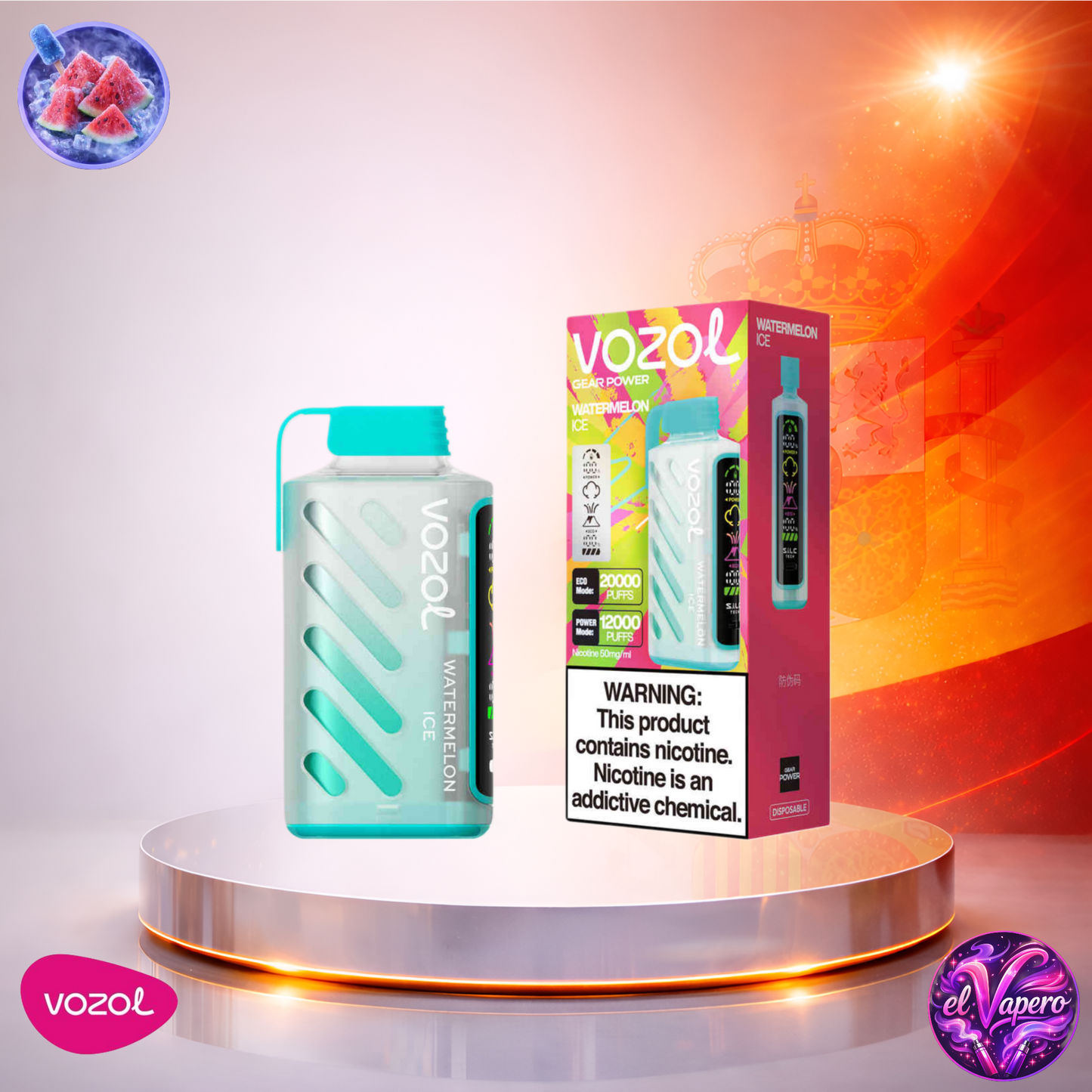 Vapers Desechables - Cigarrillo Electrónico - España - Vozol Gear Power 20K - Watermelon Ice - 20000 Caladas - Más baratos