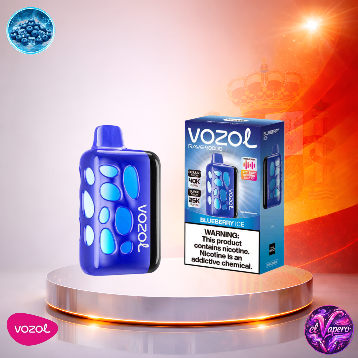 Vapers Desechables - Cigarrillo Electrónico - España - Vozol Rave 40K - Blueberry Ice - 40000 Caladas - Más baratos